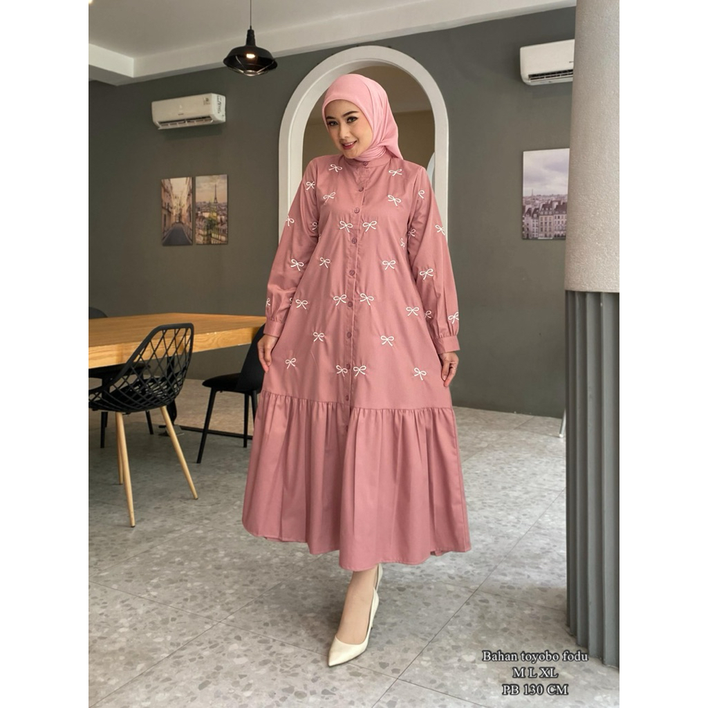 Mywsnstore gamis katun toyobo bordri Fashion muslim/Gamis Katun Toyobo Bordir/Gamis Tingkat 2  Motif