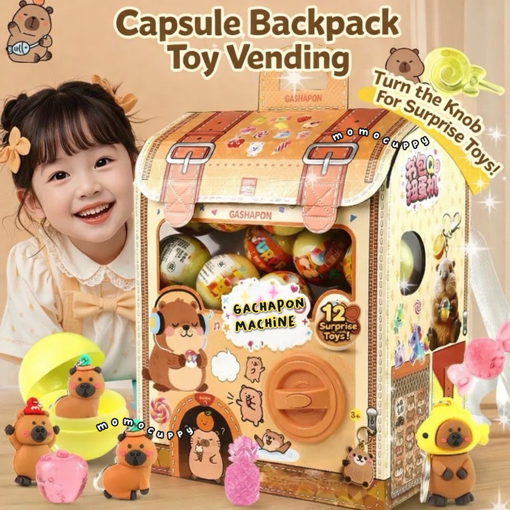 MOMOCUPPY capybara gachapon machine backpack tas mainan anak gantungan mesin gachapon