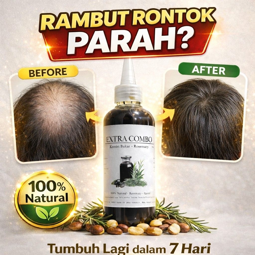 Extra Combo Rosemary Hair Oil + Kemiri Bakar 100% Organic - Haircare - Hair Growth Oil - Hair Treatm
