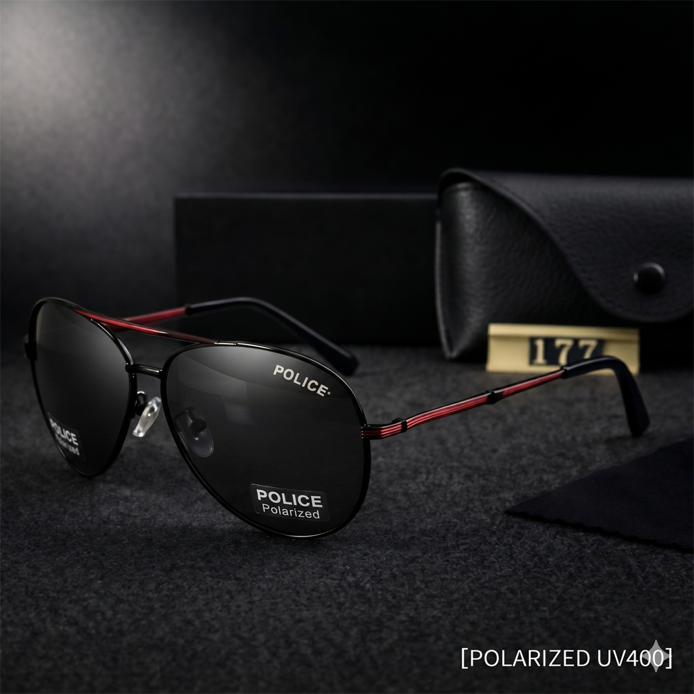 Kacamata Hitam POLICE Aviator Polarized UV400 Anti Silau Pria Wanita Metal Frame Keren Original Prem