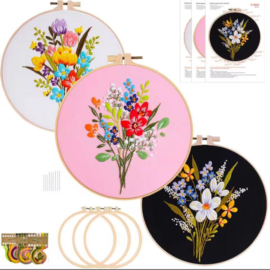 PROMO KRISTIK MODERN PAKET KRISTIK BUNGA PAKET LENGKAP - EMBROIDERY KIT PACKAGE FLOWER/ Paket sulam 
