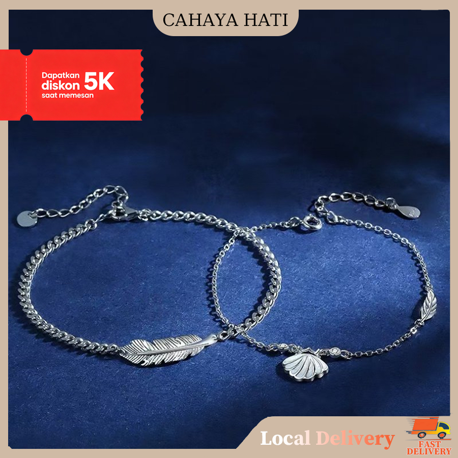 Gelang Couple Bahan Titanium Anti Karat Model Rantai Emas Putih Cocok Untuk Pria & Wanita Perhiasan 