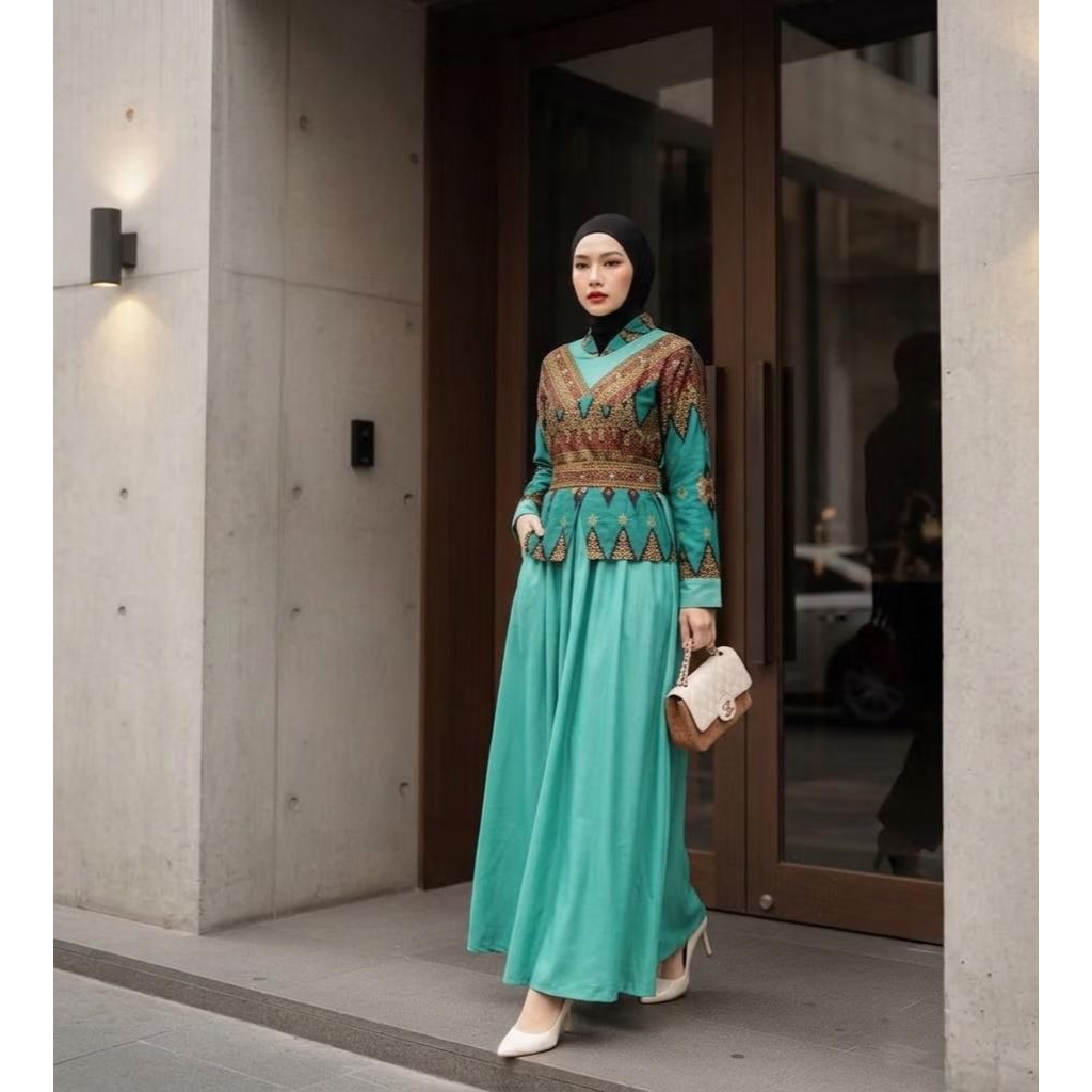 [NEW] GAUN PESTA WANITA | DRESS WANITA PESTA | Gamis Muslimah Modern Batik Motif Tapis Lampung Warna