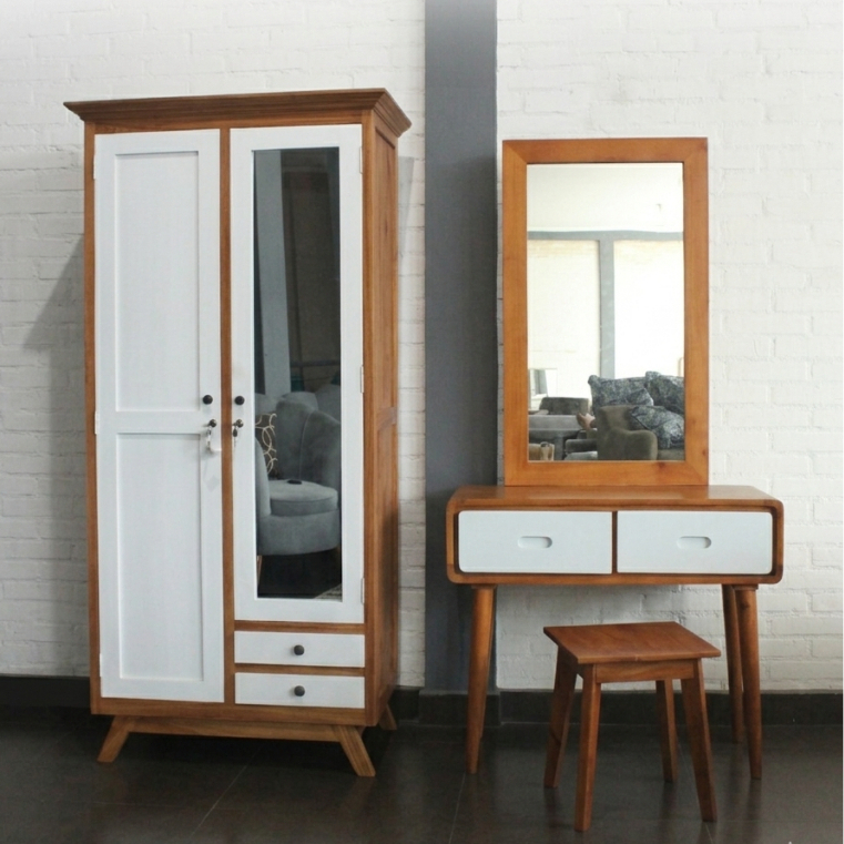 Bundling lemari kayu solid Elise + Meja rias kayu Granada