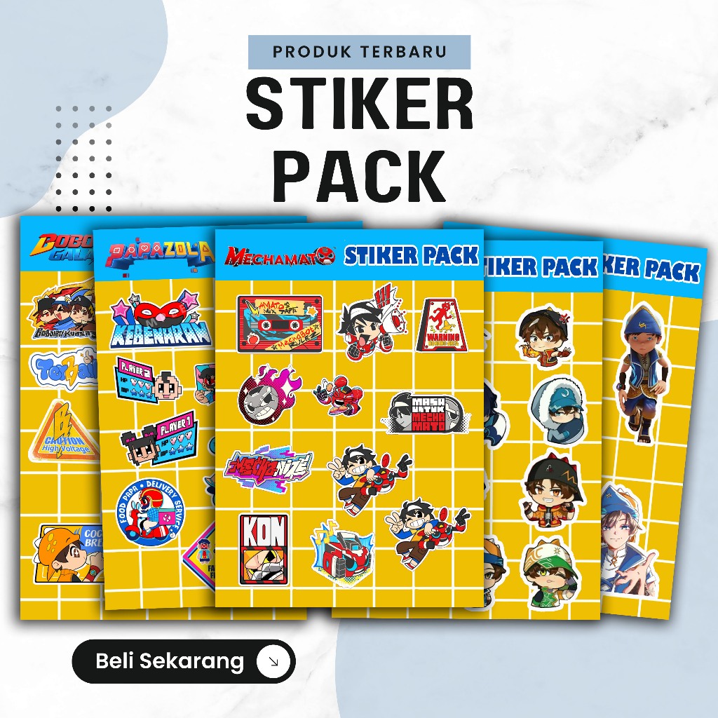 Stiker Pack BOBOIBOY,PAPA ZOLA,MECHAMATO,BOBOIBOY CHIBI,BOBOIBOY SOPAN Sticker Untuk HP, Laptop, Hel