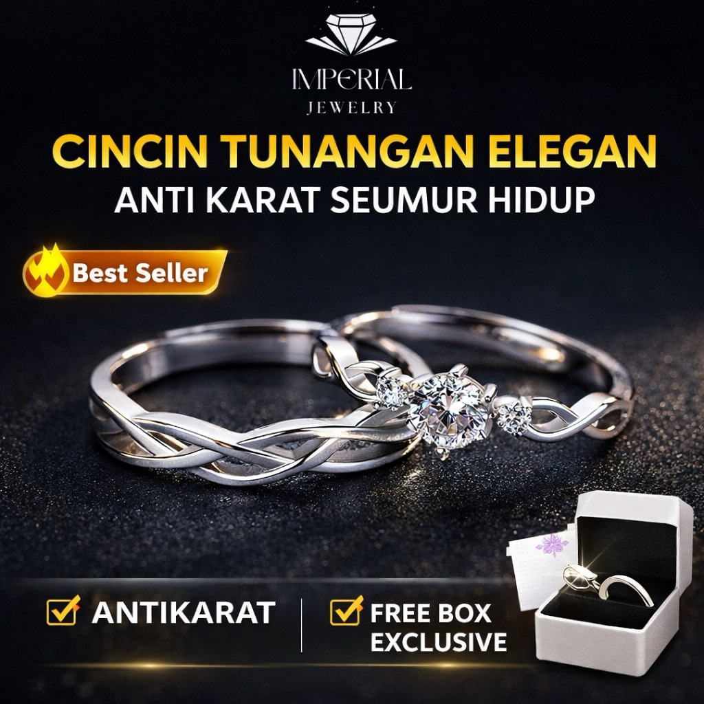 Cincin Silver Tunangan Minimalis Mewah | Cincin Couple Lamaran Anti Karat Kekinian