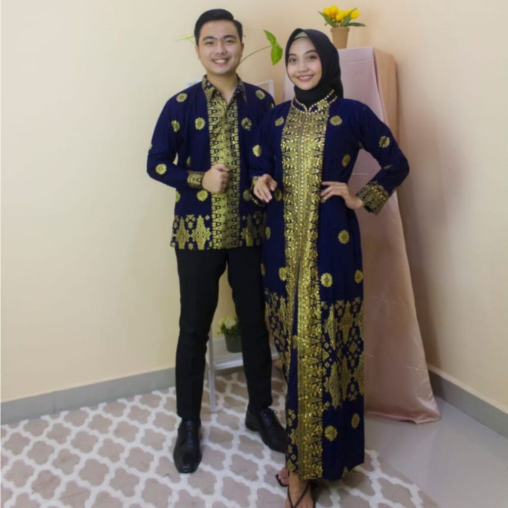 Baju Couple Songket Palembang Setelan Wanita Rok Batik + Kemeja Pria | Baju Lebaran Kondangan Terbar