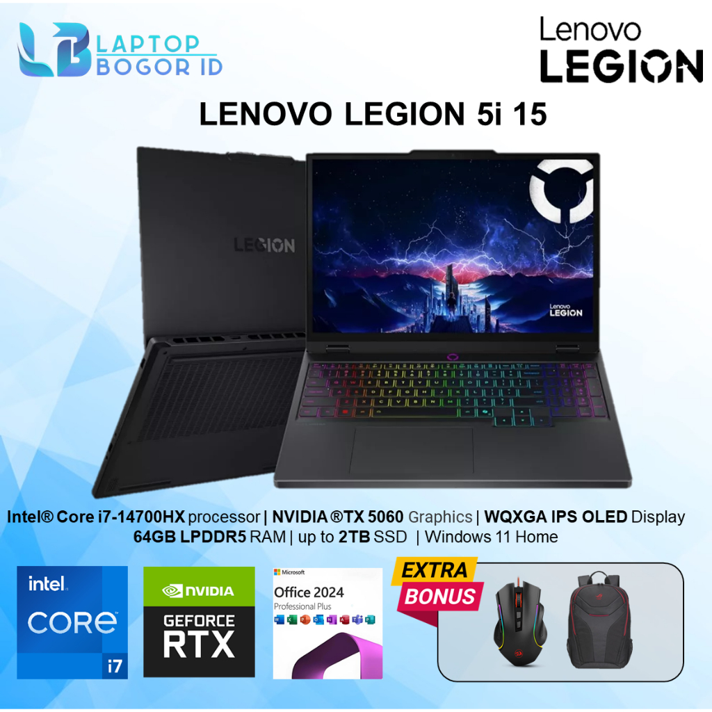 Lenovo Legion 5i 15 Intel i7 14700HX RAM 64GB DDR5 2TB SSD RTX5060 -8GB OLED 165HZ RGB