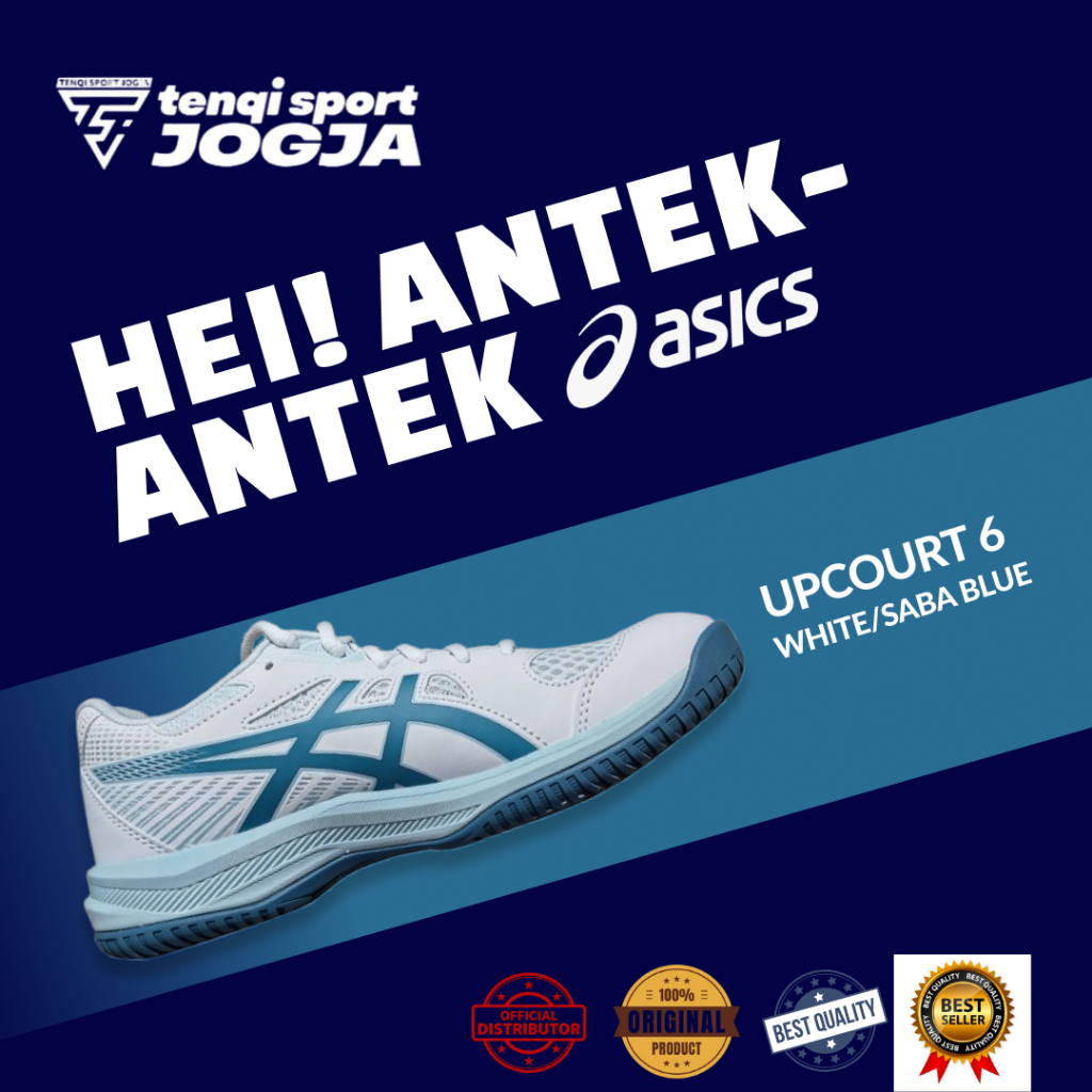 ASICS Upcourt 6 Original Sepatu Voli Pria Wanita Sepatu Court Ringan Nyaman - Wite Saba Blue