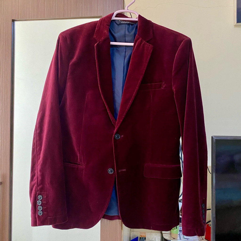 Preloved Jas Blazer Pria Zara Original Bludru Maroon