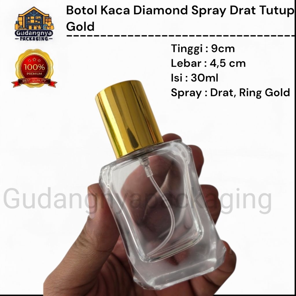 Botol Diamond Kaca 30mL Spray gold Drat
