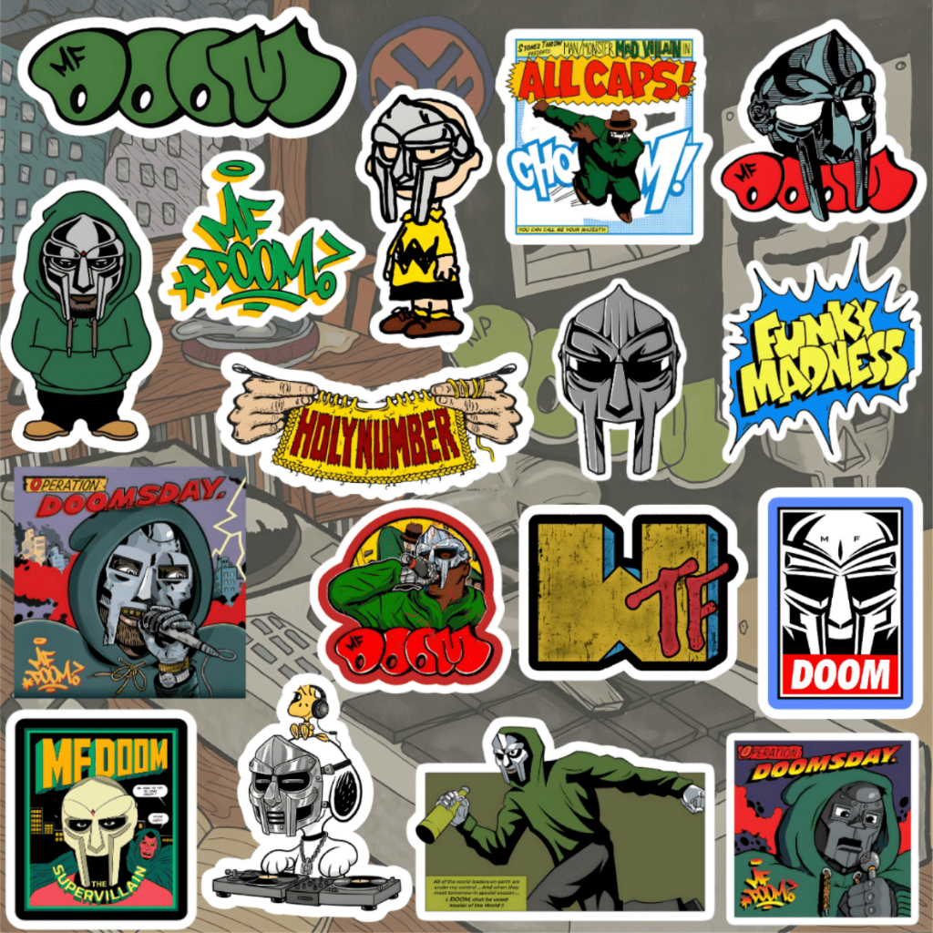 MF DOOM Sticker Pack Vinyl Matte Aesthetic Hip Hop Underground Rap Mask Art Laptop Tumbler Helm Case