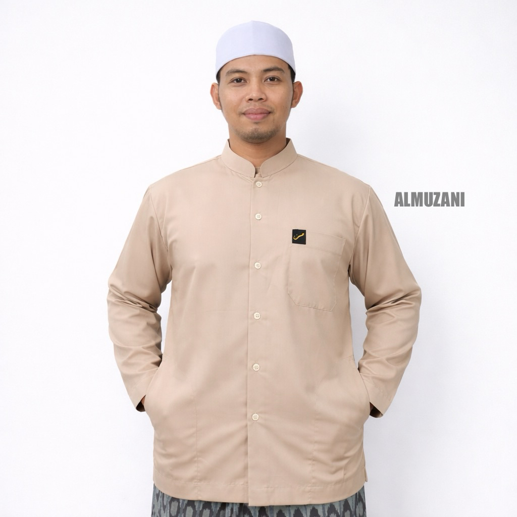 ALMUZANI Baju Koko Warna Coklat Susu Saku Samping