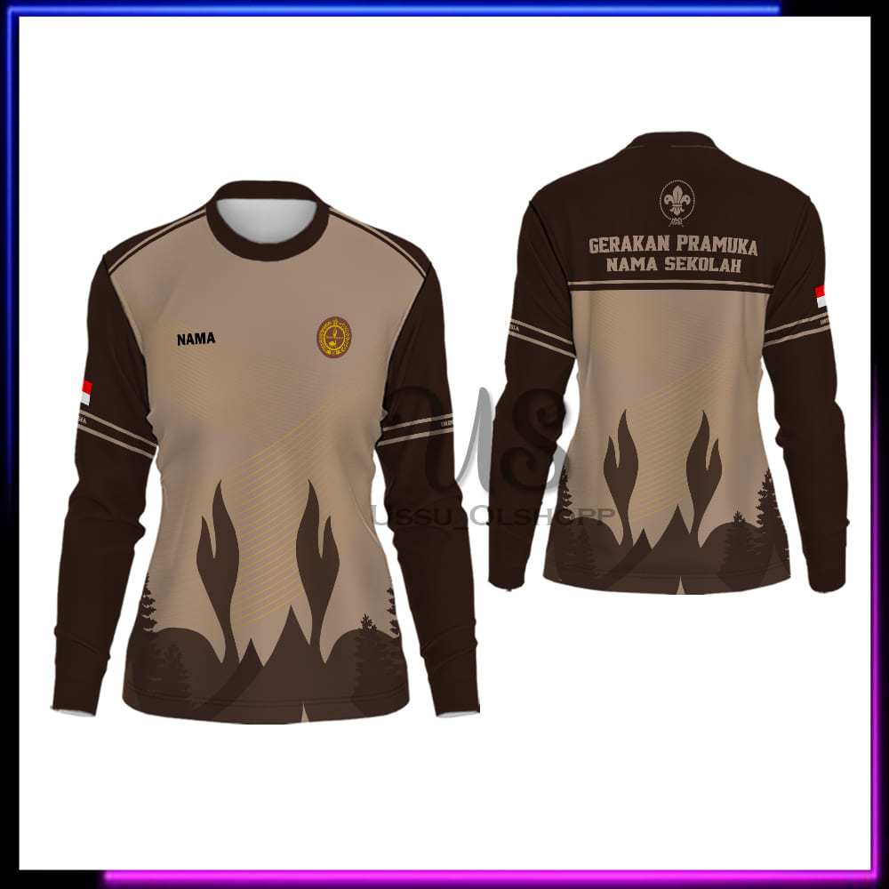 Baju Pramuka Wanita / Kaos Pramuka Pembina Lengan Panjang / Seragam Pramuka Wanita Custom Nama