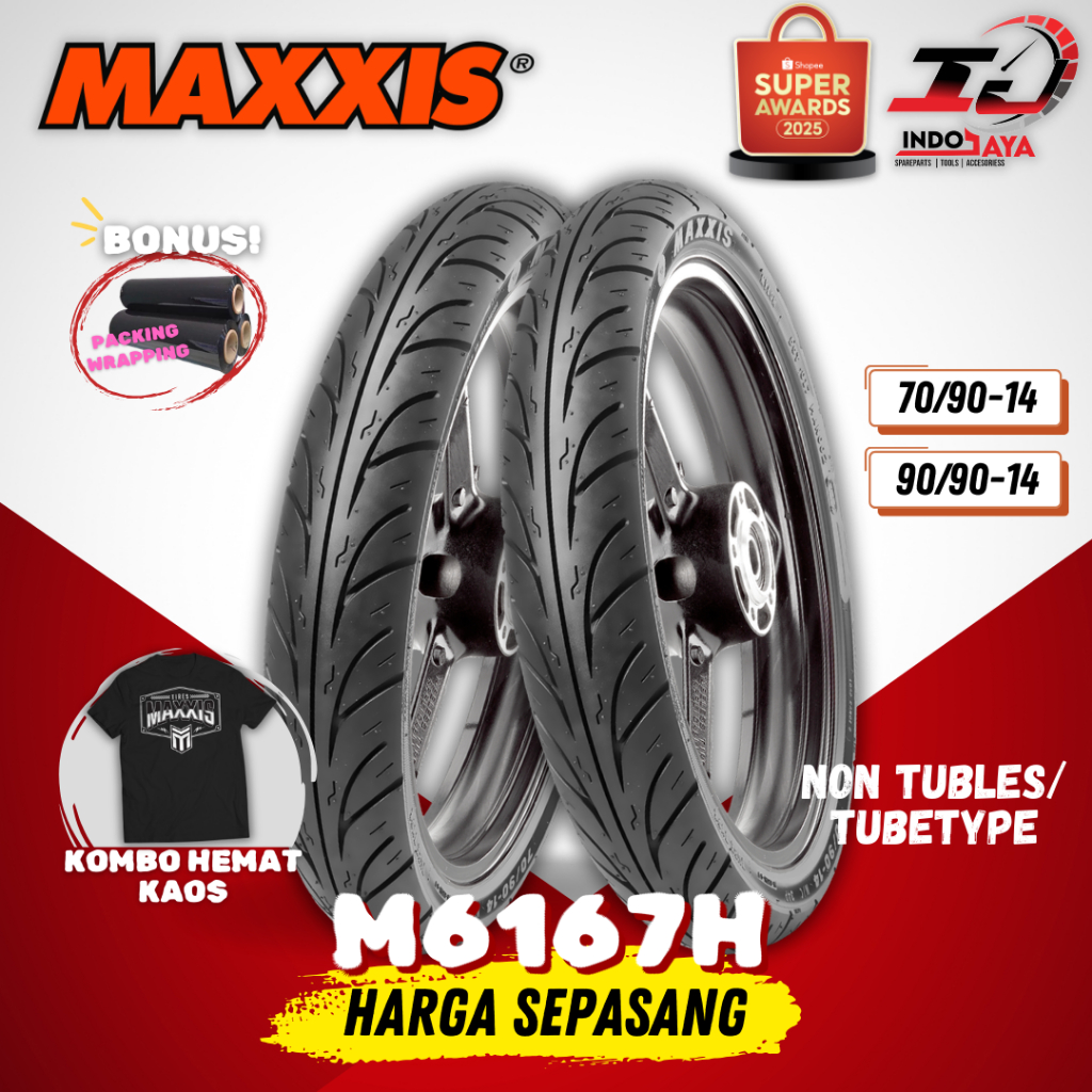 [LEBIH MURAH SEPASANG] BAN LUAR TUBETYPE MAXXIS M6167H (70/90-14 & 90/90-14) BAN MOTOR MATIC RING 14