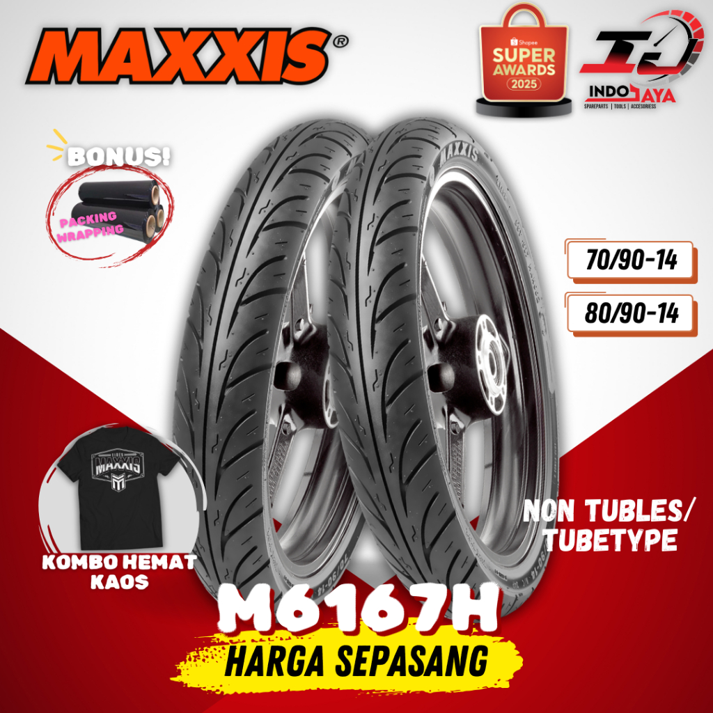 [LEBIH MURAH SEPASANG] BAN LUAR TUBETYPE MAXXIS M6167H (70/90-14 & 80/90-14) BAN MOTOR MATIC RING 14