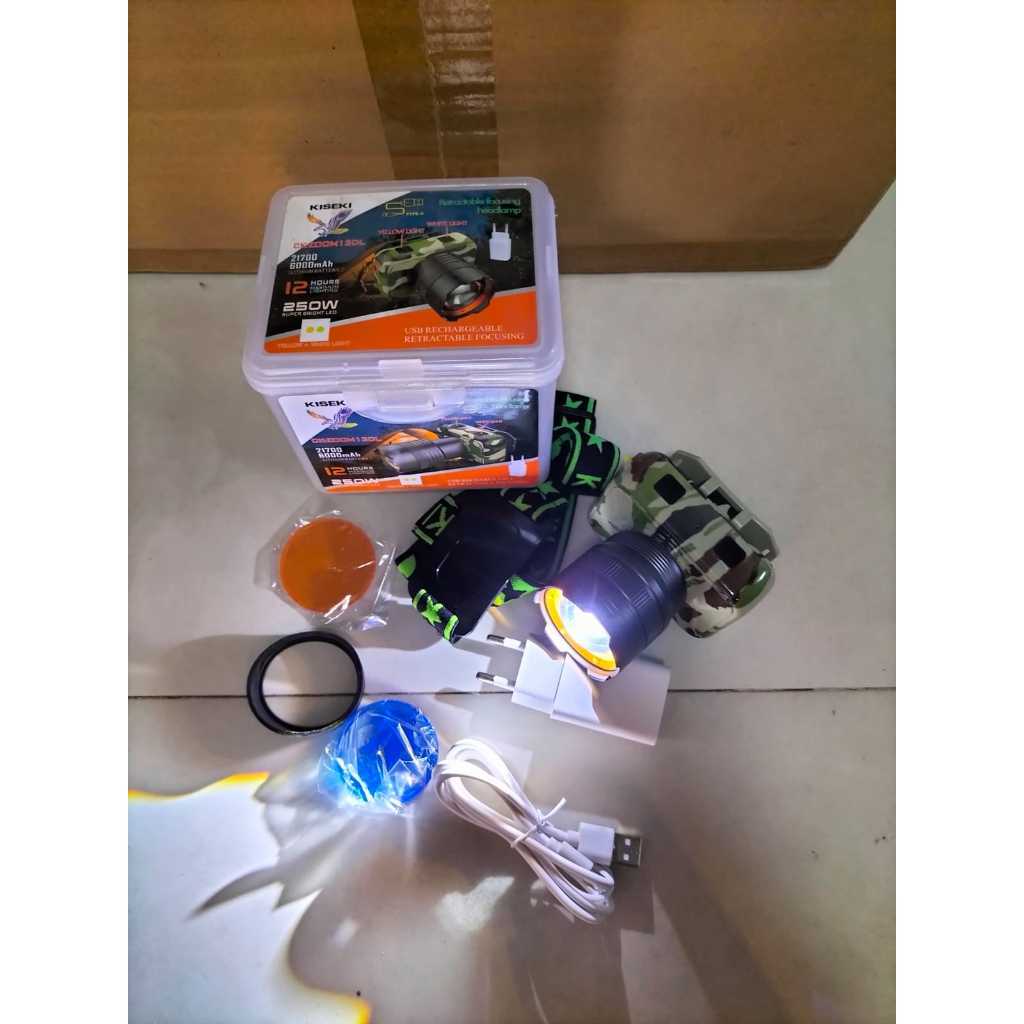 Senter Kepala Kiseki CK-ZOOM 13 DL 250W Asli Baterai 6000MAH Tahan Lama Doreng