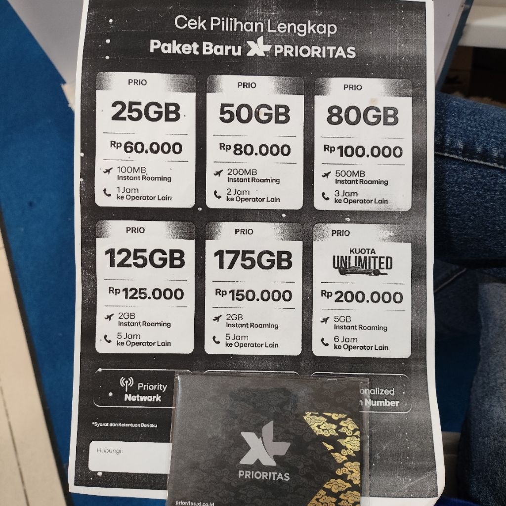 XL Prioritas [Nomor Cantik 12 Digit AAAA ABAB] Tanpa Tagihan Bulanan 25GB 80GB 125GB Tanpa Pembagian