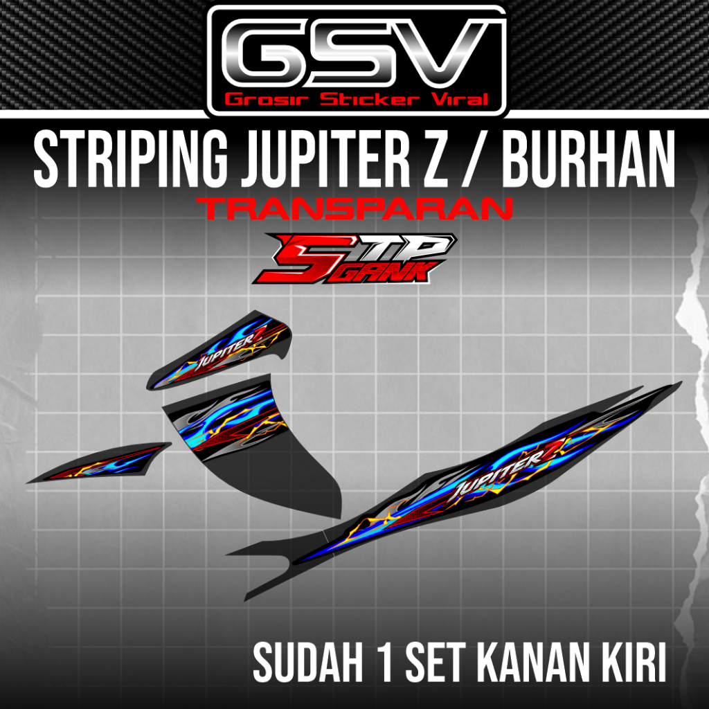 STRIPING STIKER VARIASI YAMAHA JUPITER Z BURHAN 5TP MOTIF API MIX PETIR - sticker 5tp - 5tp gank