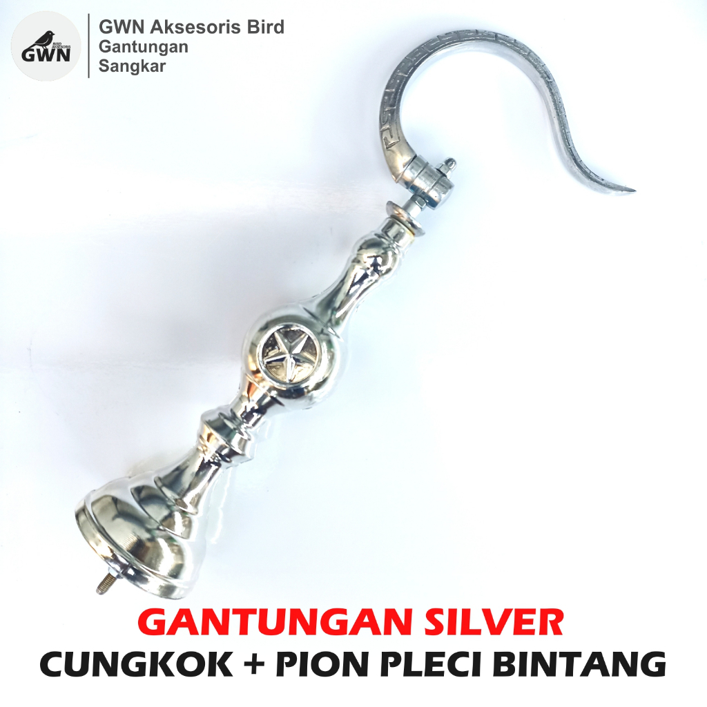 GANTUNGAN SANGKAR CUNGKOK PION PLECI BINTANG PVC FULLSET SILVER CANTOLAN SANGKAR BURUNG