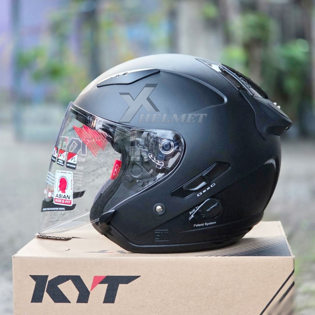 HELM KYT GALAXY FLAT VISOR  SOLID BLACK DOFF DOUBLE VISOR helm haf face kyt