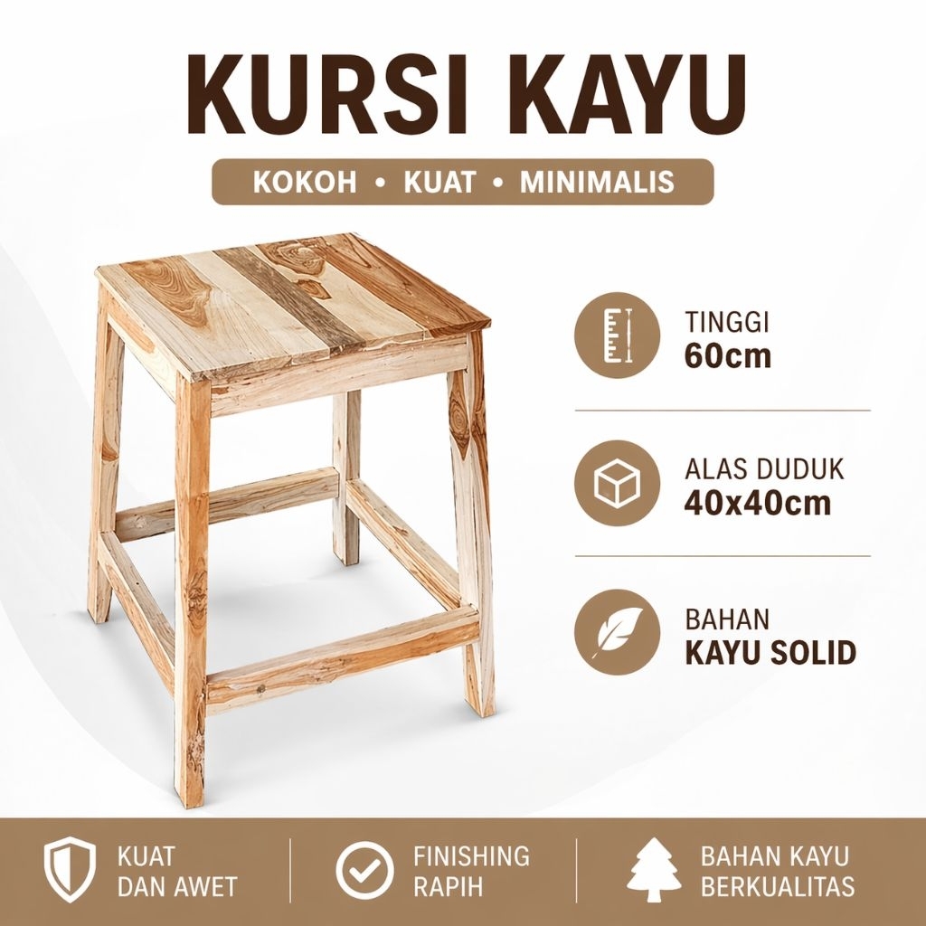 Kursi kayu jati TINGGI 65cm alas duduk 40x40
