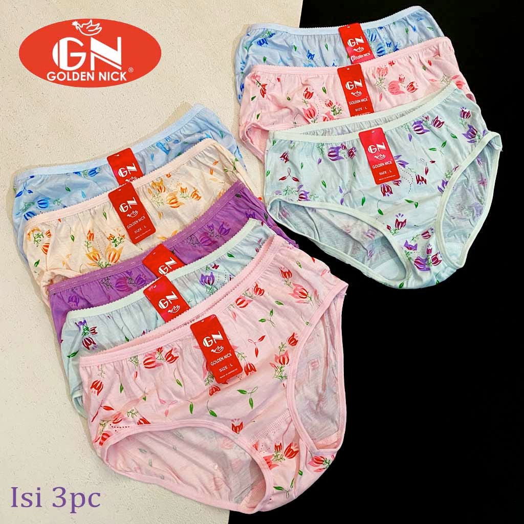 (1 Paket Isi 3 pcs) Cd Basic Wanita | Celana Dalam Wanita Midi Katun Cd Basic Motif Bunga (Adem Dipa