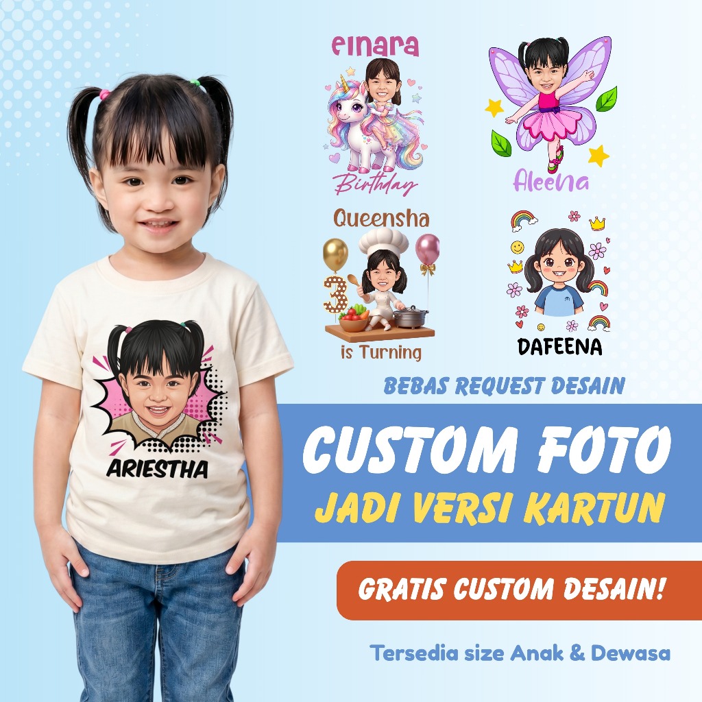 ENZO Kaos Custom Foto Anak & Keluarga Sablon Foto Untuk Ulang Tahun Ultah | Baju Kaos Couple Kapel K