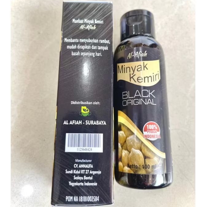 Minyak Rambut Kemiri Black Al Afiah BPOM | Minyak Kemiri plus Zaitun penyubur rambut ( Asli Penumbuh