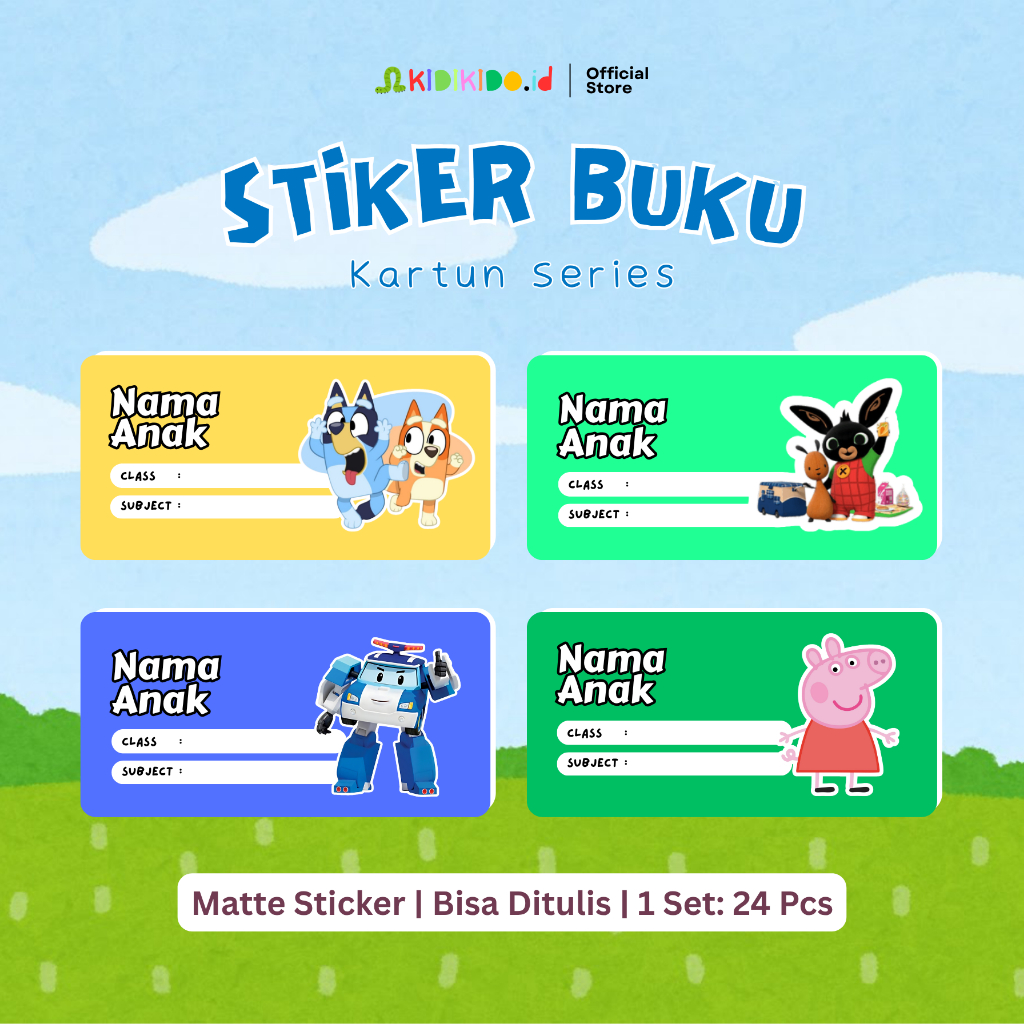 [24 pcs] Stiker Label Buku Mata Pelajaran (MAPEL) Nama Anak (Cewek Cowok) untuk Buku Tulis, Paket da