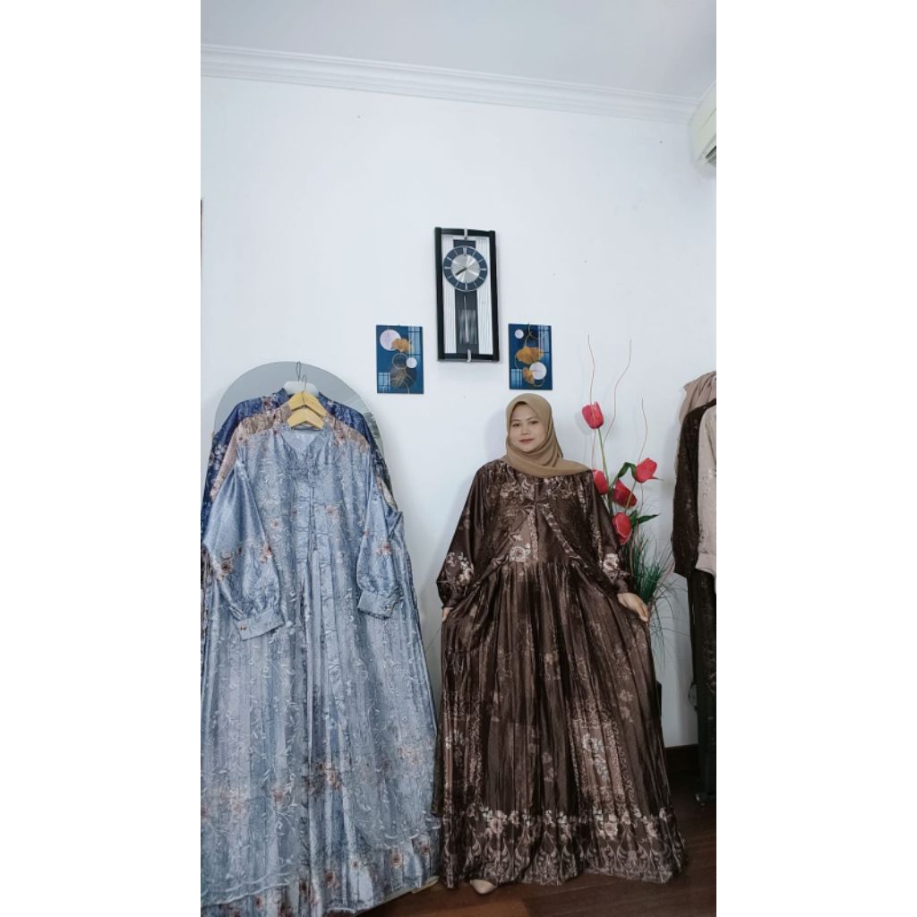 (1417) Kayla Dress Ld 140 Bahan Armany Motif Sultan Gamis Kondangan/Gamis Brukat Jumbo Ld 140