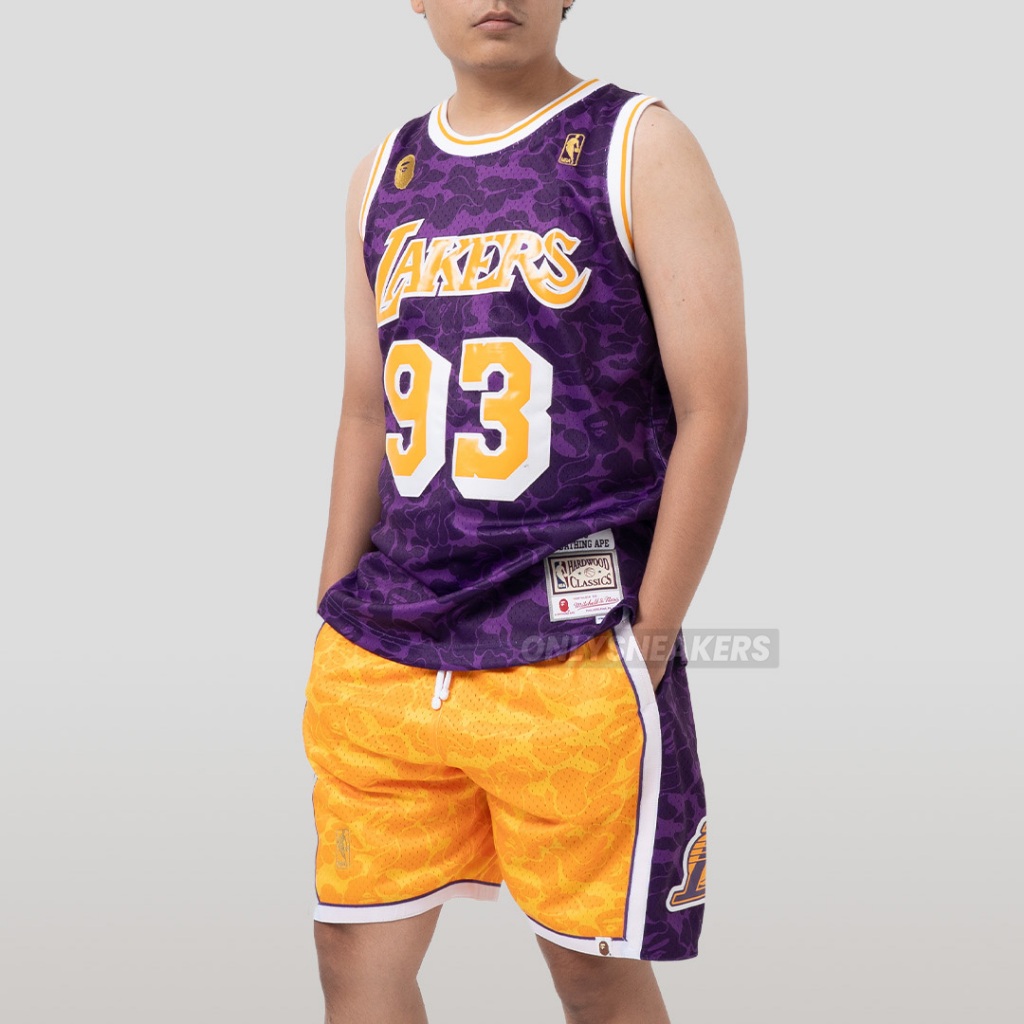 BAPE X MITCHELL NESS LA LAKERS YELLOW SHORTS