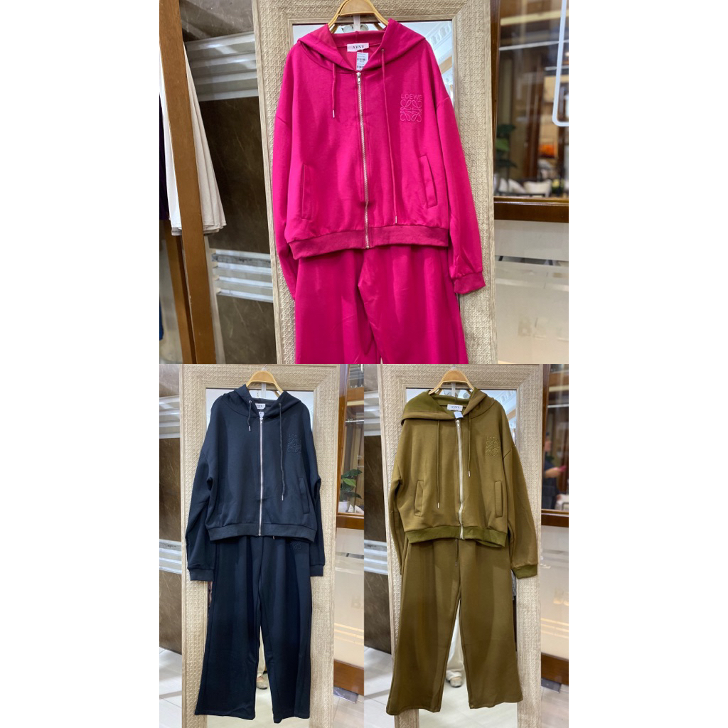 Setelan Crop One Set Wanita Hoodie Zipper X Jogger Sweatpants Oneset Ootd Korean Style Viral