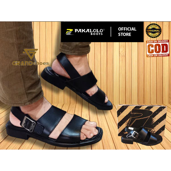 Pakalolo 1904 sandal slop pria tali belakang ban dua kulit asli hak 3 cm casual ori