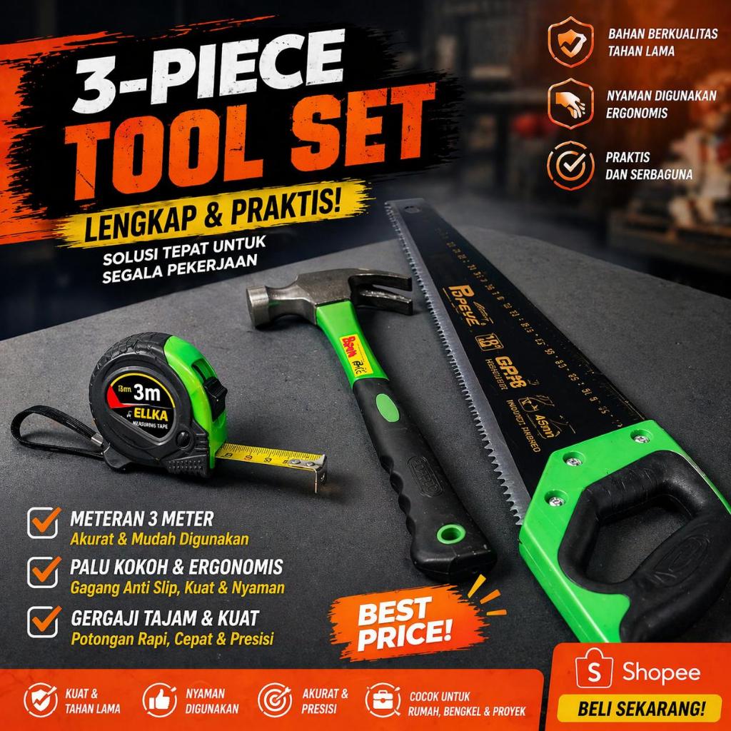 NEW Paket Gergaji Kayu 18" Palu Kambing Gagang BESI MAGNET 12 oz Gergaji Kayu Gagang Plastik 18