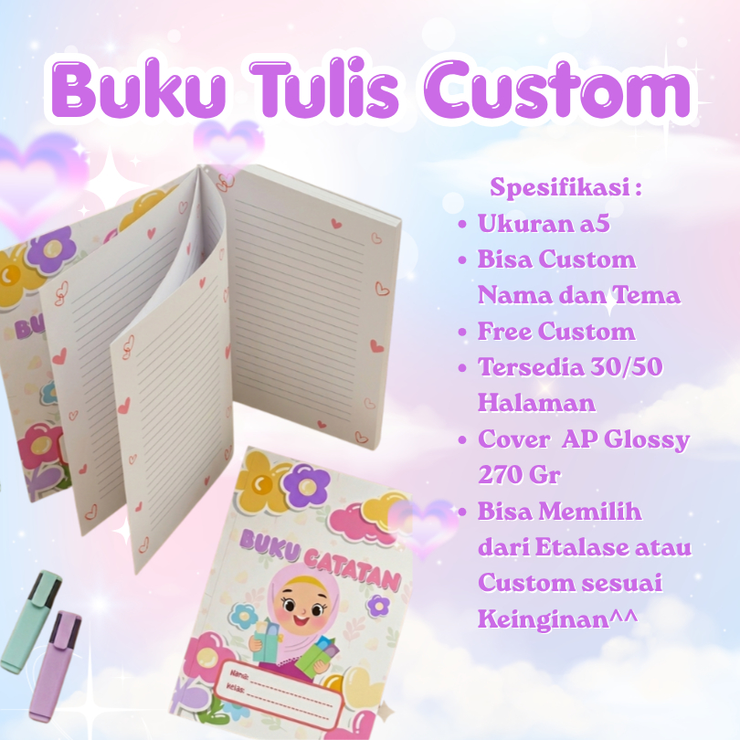 Buku Tulis Custom | Custom Nama Foto Karakter | Buku Tulis Sekolah Catatan
