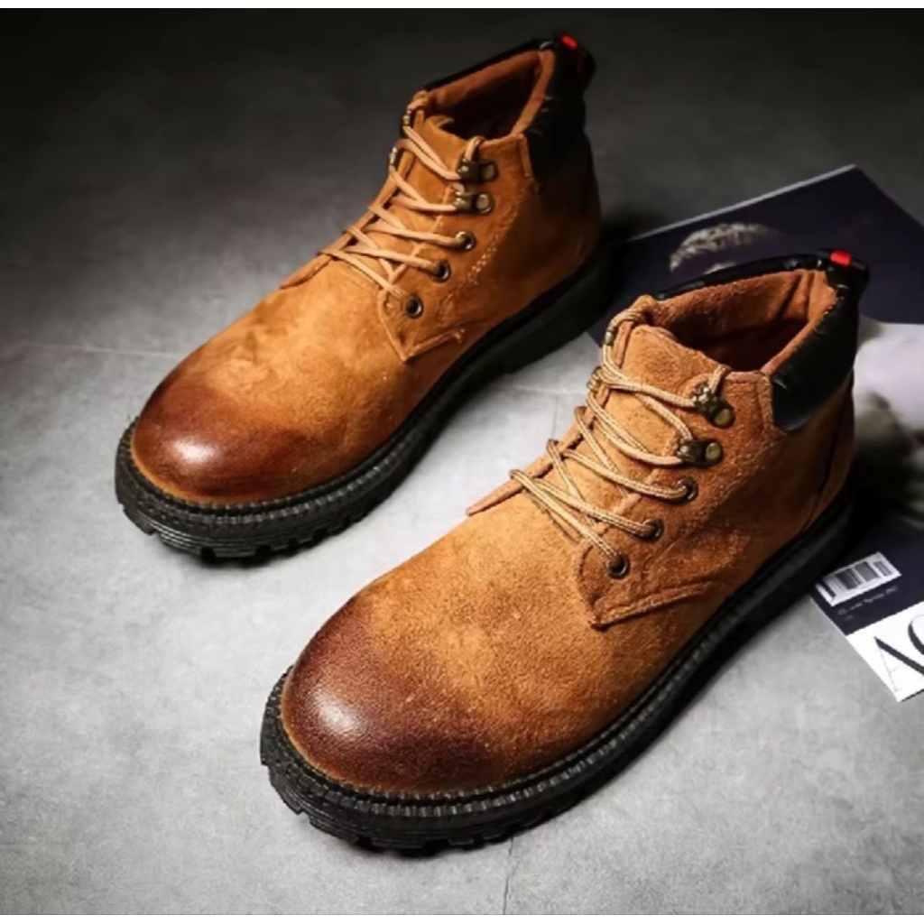 Sepatu Kulit Boots High hike Outdoor Pria Coklat