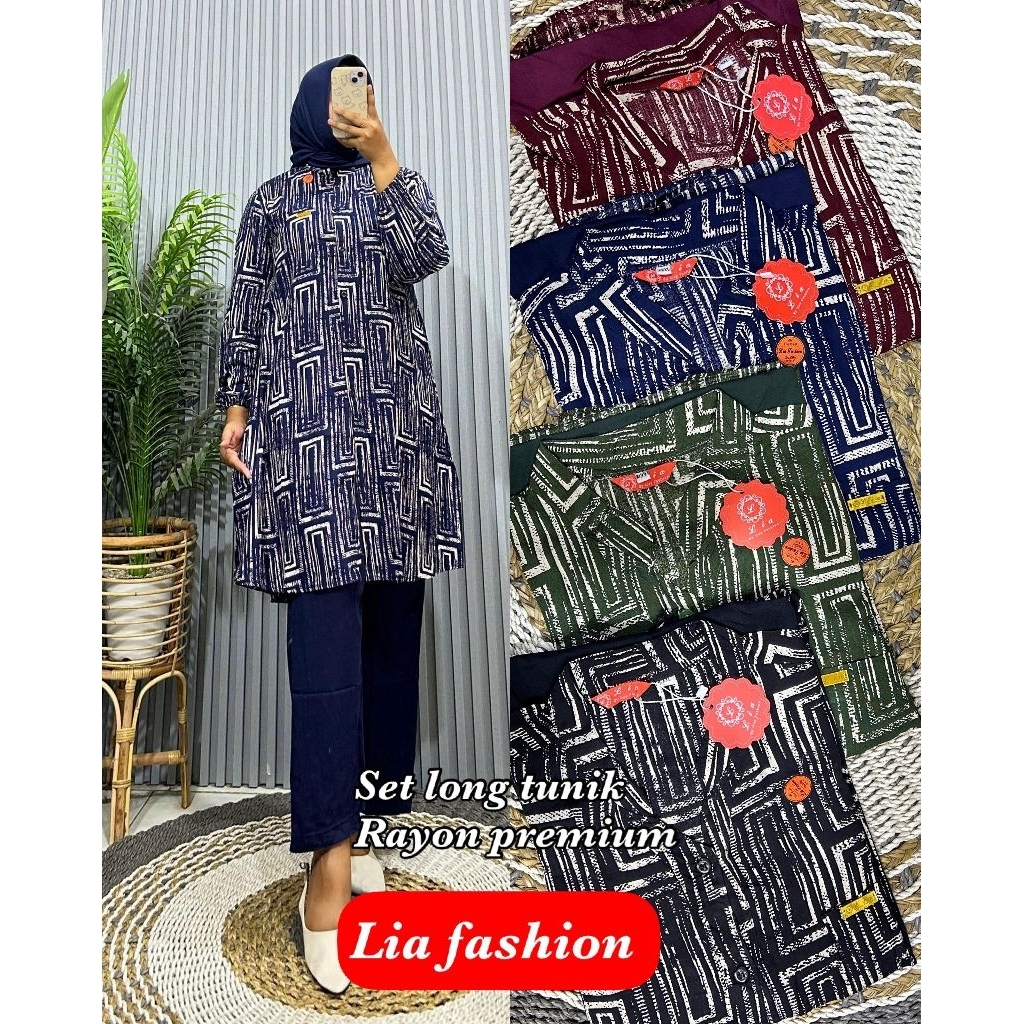 SETELAN LONG TUNIK/SETLONG TUNIK RAYON KOMBINASI TWILL LIA FASHION