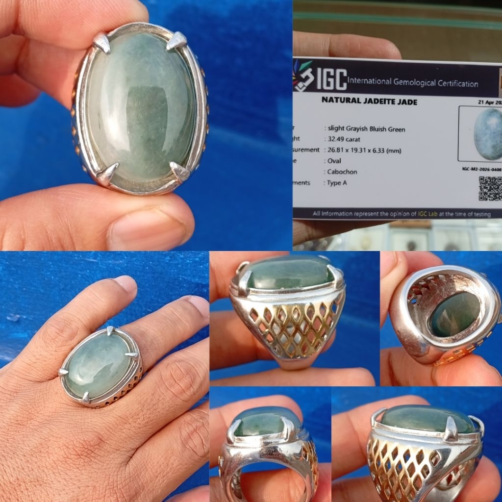 Batu Giok Birma Natural Jadeite Jade Type A 32 ct motif YinYang Ring Titanium