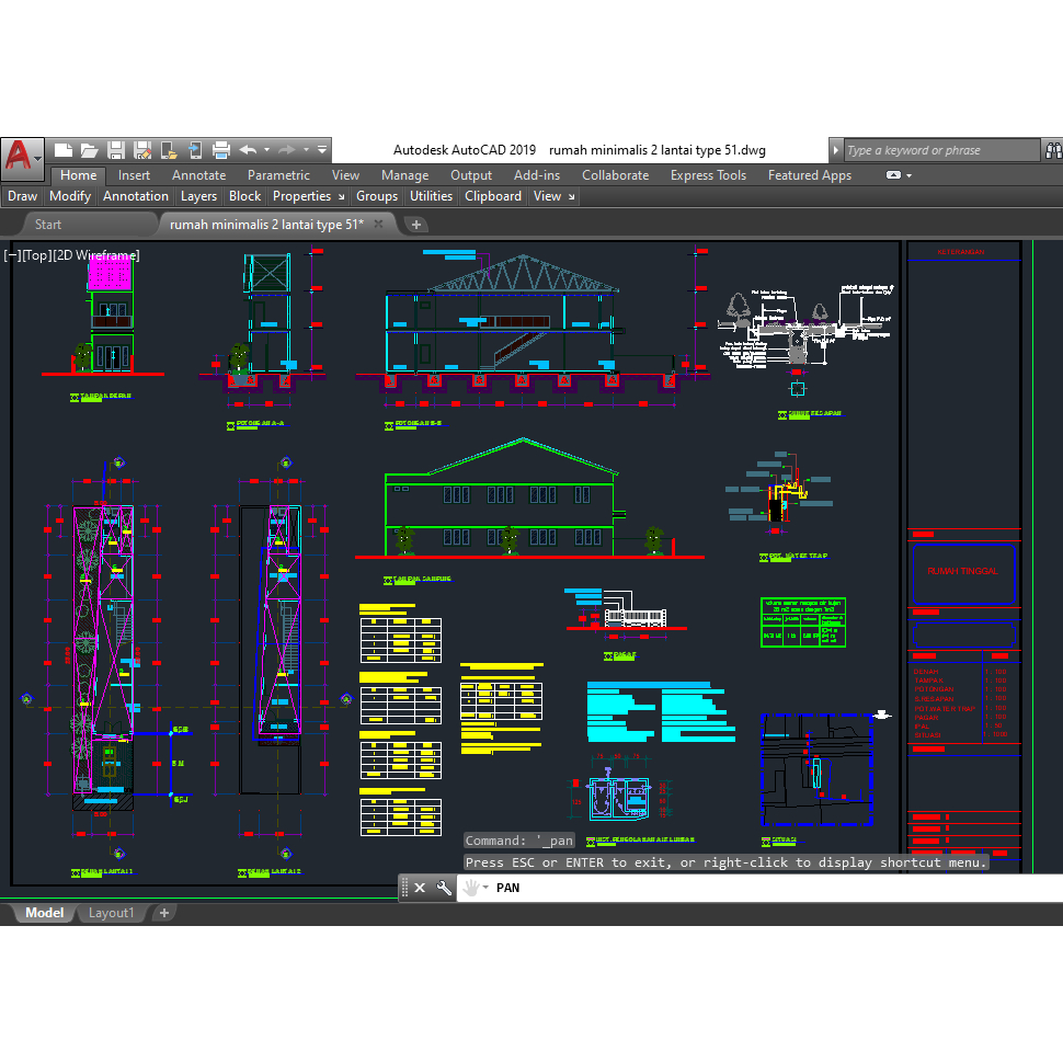 Desain Rumah Minimalis 2 lantai Type 51 format dwg