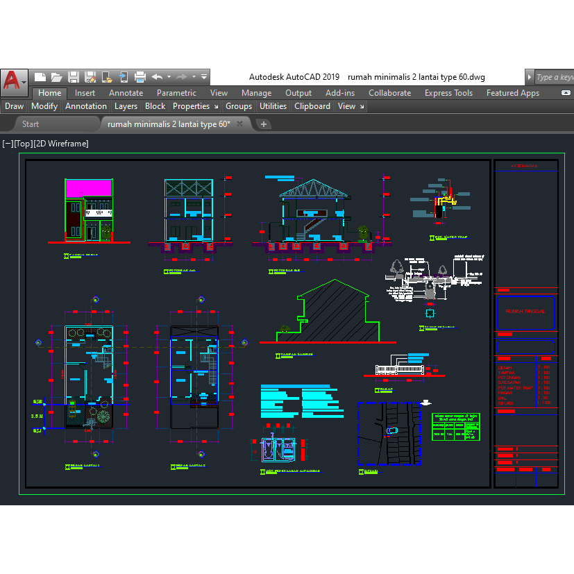 Desain Rumah Minimalis 2 lantai Type 60 format dwg