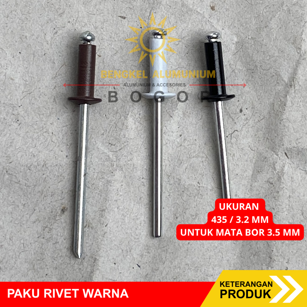 Paku Rivet 435 Warna 1000pcs Hitam Coklat Putih / Ukuran 435 Alumunium