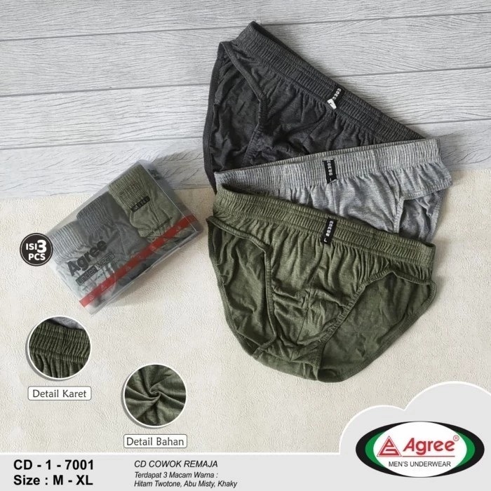 ( 3 Pcs ) CD Agree 7001 | Celana Dalam Pria Agree Sport Karet Kerut Bahan Katun