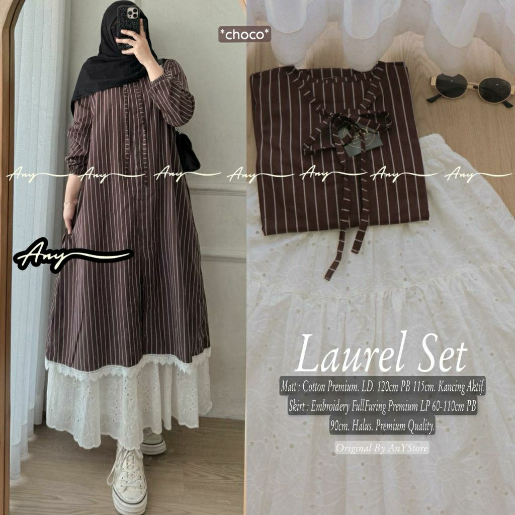 Laurel setrok katbol remaja muslimah atasan long tunik katun motif salur garis garis