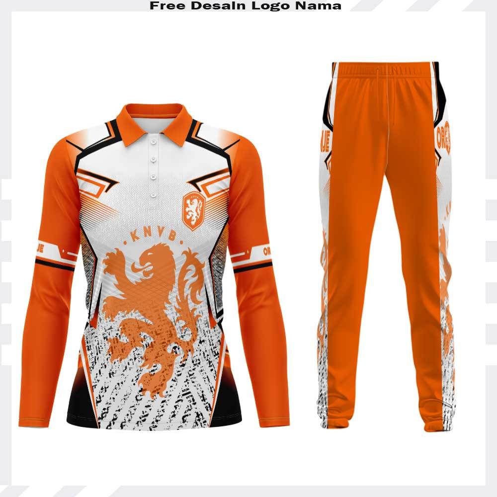 Setelan Jersey Fantasty Home Belanda Kerah polo Lengan Panjang Fullprinting Terbaru Premium