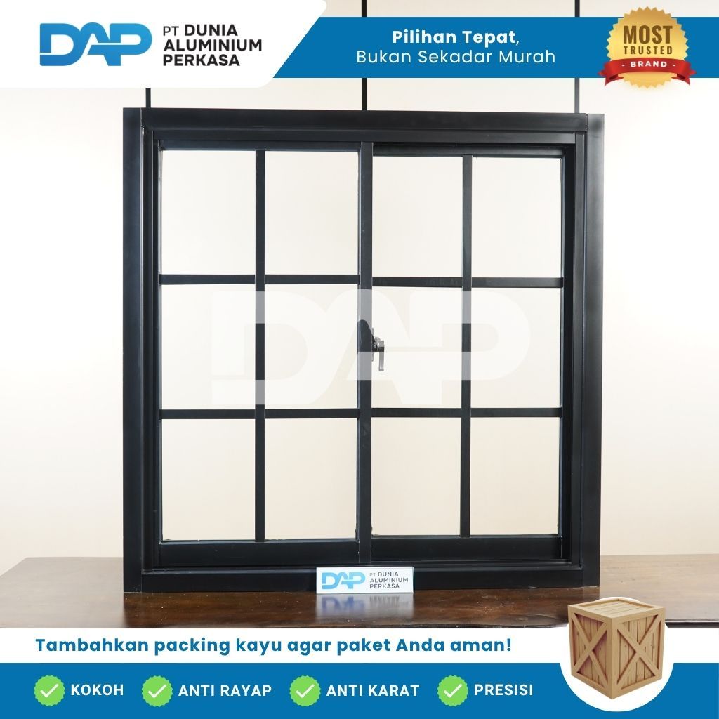 Jendela Sliding L80 x T120 Aluminium Ornamen 2 Daun Custom Kusen Aluminium + Kaca