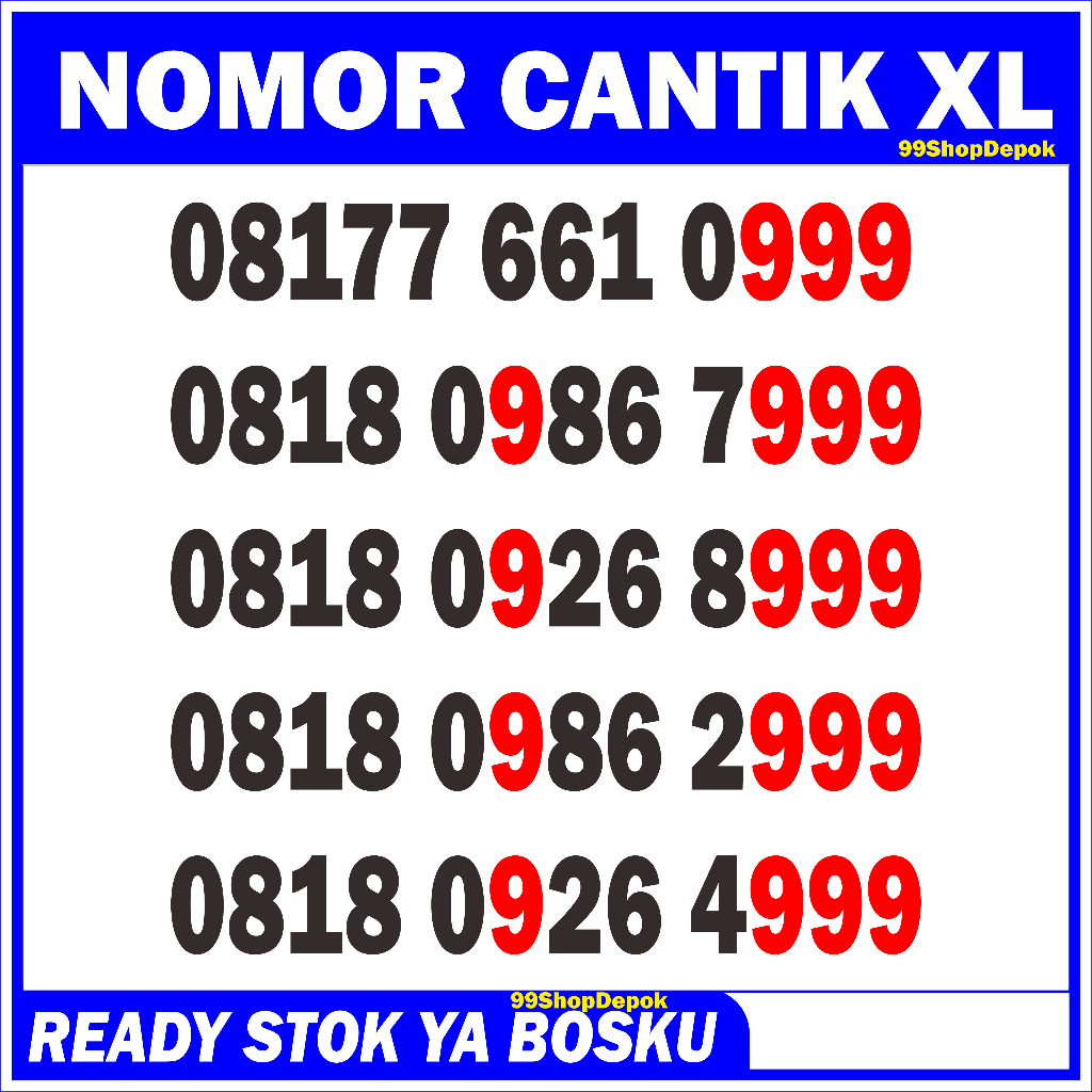 Nomor Cantik XL Triple 999 XL 7999 8999 Kartu Perdana Nomer Cantik XL 4g 5g 0999 2999 XL 999