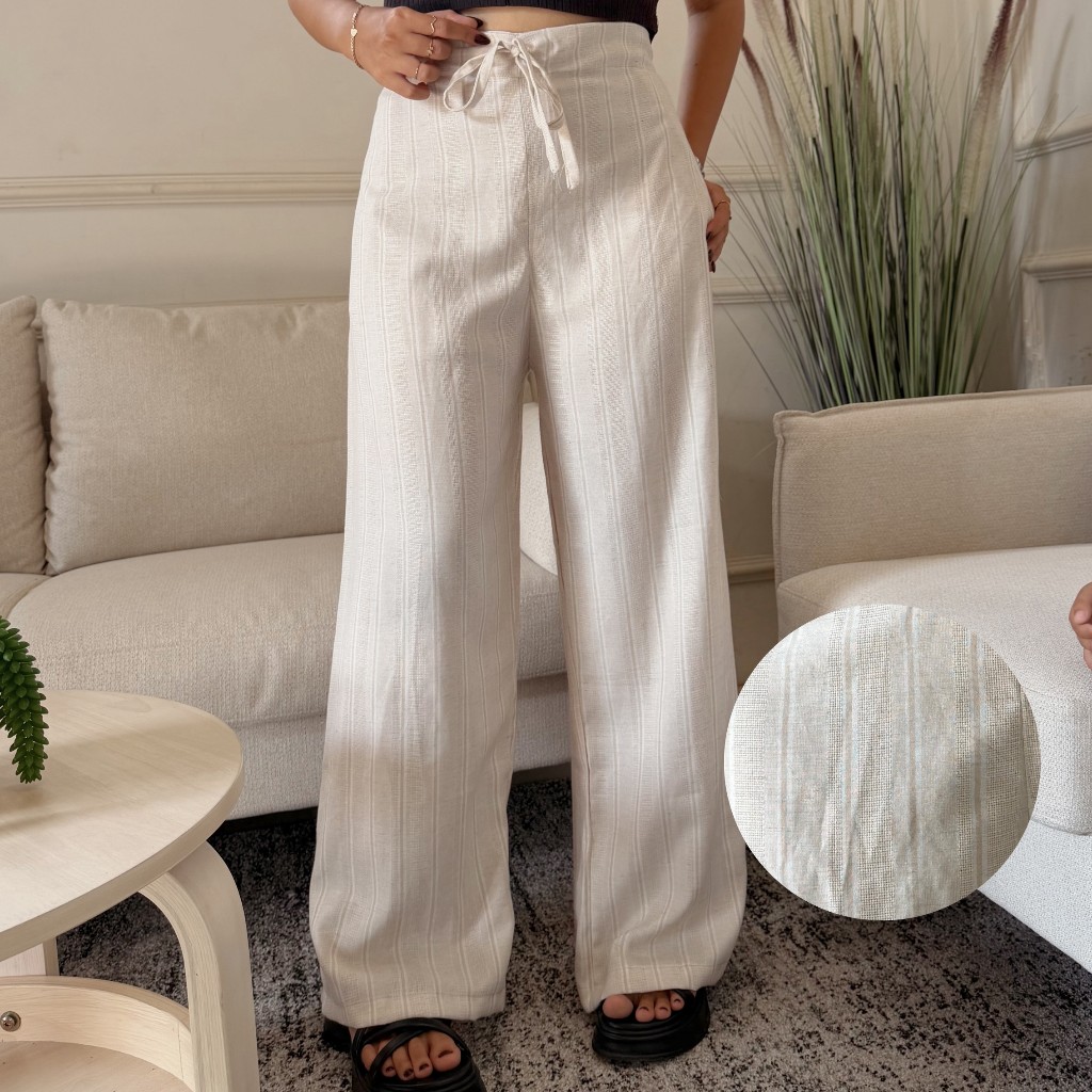 SIBIBASICS | Evelyn Linen Pants - Celana Kulot Highwaist Linen Premium Panjang Pantai - Loose Pants