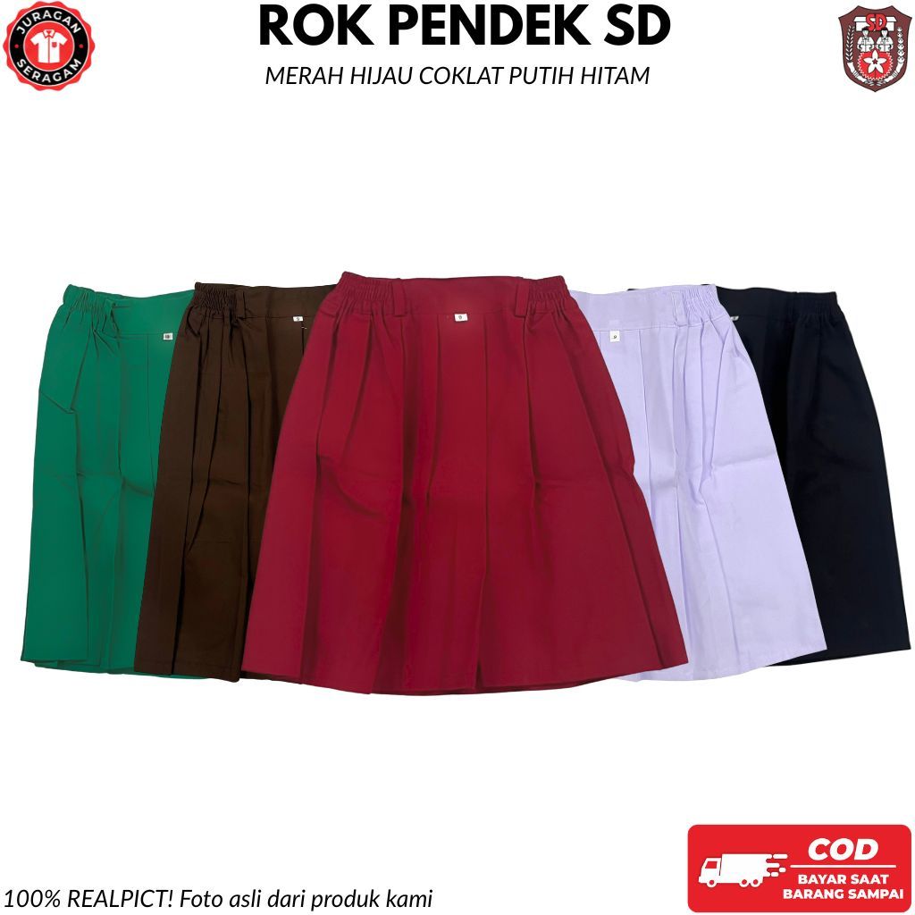 Rok Pendek Sekolah SD Rempel Perempuan Seragam Sekolah Merah Putih Coklat Hijau Hitam