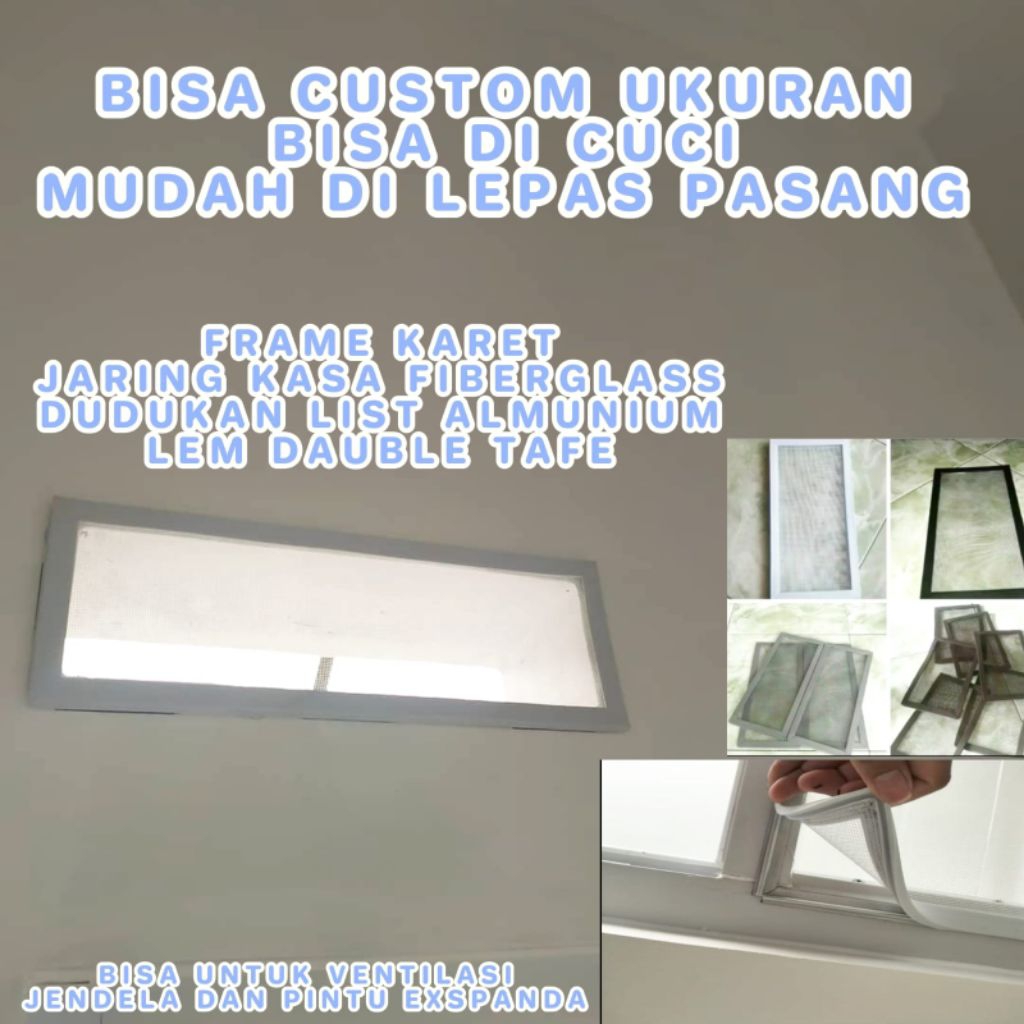 jaring nyamuk ventilasi kasa fiber glas frame karet